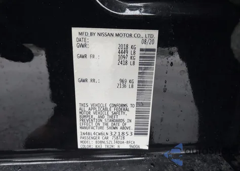 2020 Nissan Altima Sr Intelligent Awd from USA, damaged, VIN 1N4BL4CW6LN321853